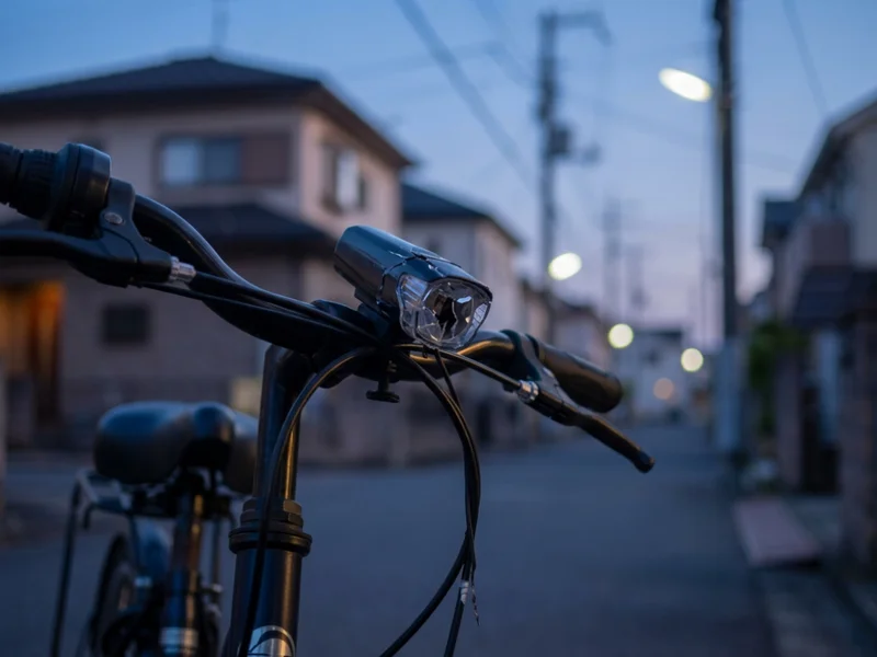 夕暮れ時の自転車ライト